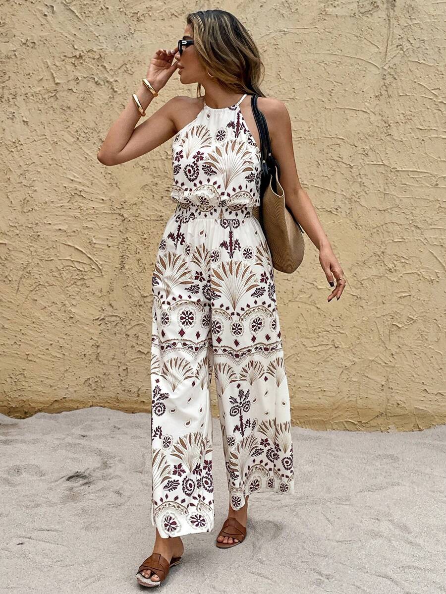 SHEIN Frenchy Bộ đồ liền thân không tay cổ yếm in họa tiết toàn thân cho nữ - Nhiều màu - Xem 1