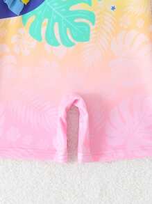 Baby Girl Cute Raglan Long Sleeve One-Piece Swimsuit - Multicolor - View 4