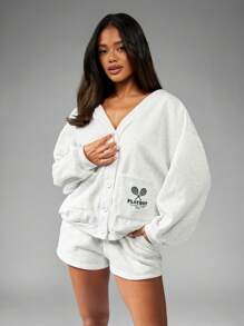 Missguided x Playboy 网球俱乐部开衫运动衫短款纽扣家居服舒适运动休闲街头风格秋冬健身上衣