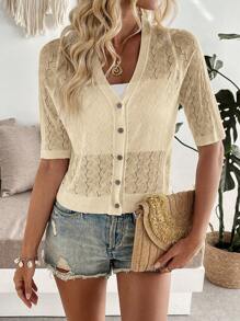 SHEIN LUNE New Autumn/Winter Casual Loose Vacation Semi-Sheer Elegant & Personalized Cardigan For Women - Apricot - View 6