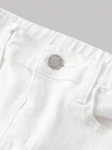 SHEIN Floral Print Casual Versatile Flare Jeans For Young Girl - White - View 3