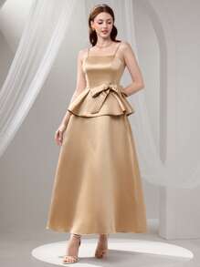 Poshira Abito elegante da donna con colore unito e spalline a spaghetti, ideale come regalo di laurea, abito da donna elegante e formale, lungo, con perline, paillettes, vestito estivo con bretelle per donne, abito da cerimonia