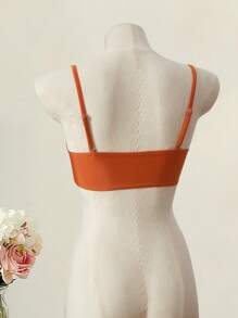 SHEIN MOD Ruched Front With Round Ring & Tassel Trim Swimwear Top For Beach Vacation,Beach,Hawaiian ,Vacation ,Bohemia Swimwear - Brown - View 3