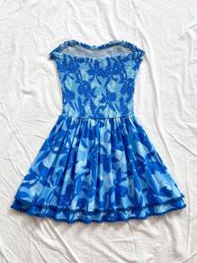 Soleia Vestido de verano informal de mujer para vacaciones en la playa o crucero, sin mangas, con cuello con volantes, estampado de acuarela, cintura recogida y bajo con volantes, adecuado para fiestas, citas y tardes de té - Multicolor - Ver 2