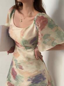 DAZY 新款夏季女士优雅中长印花连衣裙度假装扮女士长款连衣裙 - 粉色 - 查看 2