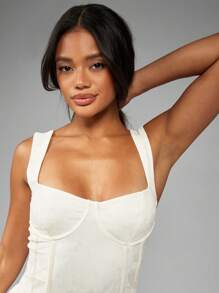 MISSGUIDED 柔软紧身胸衣上衣迷你短裙套装结构化紧身胸衣Bodycon Co-Ord夏季派对俱乐部夜间外出时尚婚礼客人假日节日套装 - 白色 - 查看 6