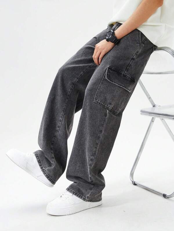Pantalón de carga vaquero informal lavado para adolescentes