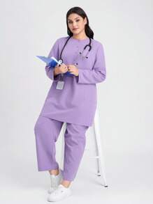 Scrubzie Set uniforme da lavoro antipiega con pantaloni lunghi e maniche lunghe, taglia comoda