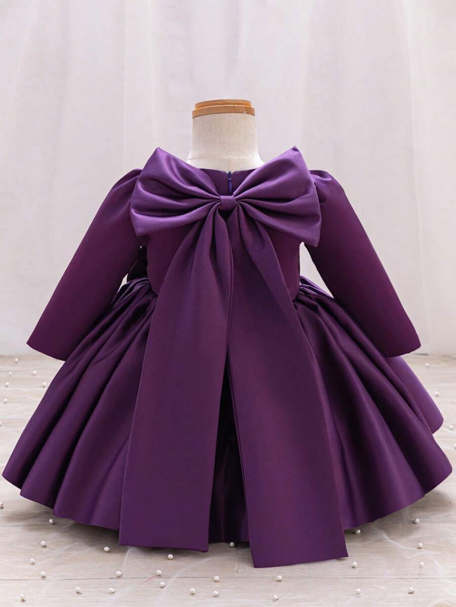 Glamorique Kids Váy dự tiệc sinh nhật cho bé gái mới biết đi, váy phồng tay ngắn màu xanh lá cây, váy công chúa Giáng sinh nơ lớn hở lưng dễ thương - Màu tím  Violet - Xem 1