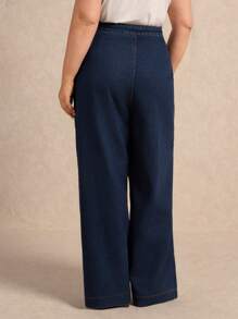Elaquor Plus Size Women Loose Pockets Wide Leg Casual Jeans, Versatile, Old Money - Dark Wash - View 4
