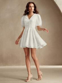 Anewsta 春夏优雅蕾丝花朵装饰腰部时尚短裙，波西米亚风格 - 白色 - 查看 7