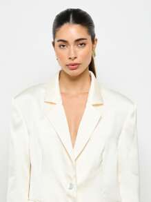 AiiRZ Premium Satin Oversized Blazer Professional Business Executive Double Breasted Wedding Guest Party Occasion Evening Dinner Blazer Fall Winter Professional Office Suit Jacket - Beige - View 6