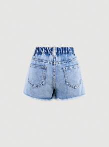 SHEIN Girlism Tween Girls' Spring And Summer Boho Ripped High Waist Wrap Front Denim Skort,Tween Girl Summer Break Outfits