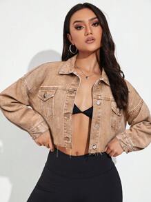 SHEIN Essnce 休闲水洗落肩短款牛仔夹克