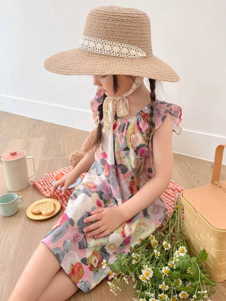 Young Girl Girls Sleeveless Heart & Ditsy Floral A-Line Dress,Girls Summer Outfits Vacation