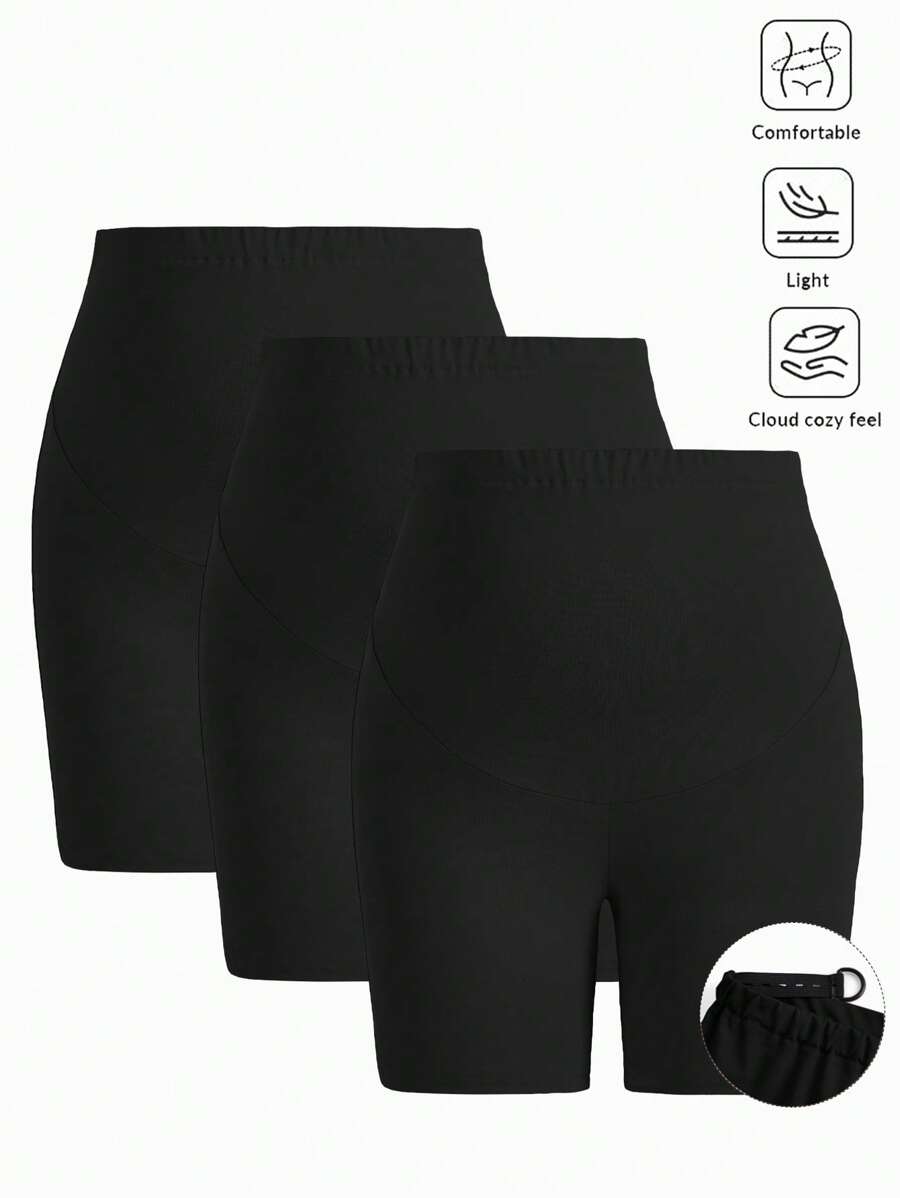 SHEIN 3-Pack Maternity Bike Shorts For Women, Comfortable Knitted Fabric, Short Length - Black - View 1