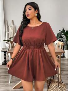 Breezaya Tuta corta oversize da donna con spalle oblique, in misto cotone e lino, con ampia gamba a campana