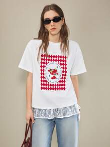 Muvela 女士草莓印花圆领短袖休闲宽松T恤，夏季穿着 - 白色 - 查看 5