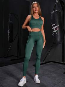 Powerista Damen Einfarbiger Crop Camisole und Leggings Sportanzug