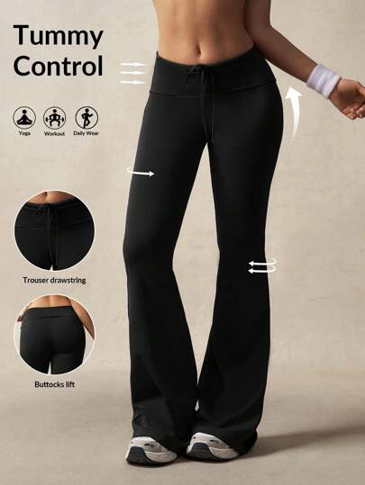 VARSITIE Damen einfarbige figurbetonende Yoga Leggings mit weitem Bein