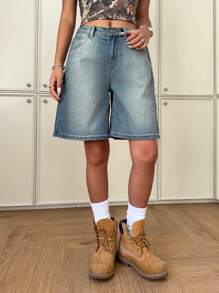 SHEIN Teen Girl's Spring Summer Y2K Retro 2000S Vintage Washed Low Waist Baggy Casual Wide Leg Denim Jeans Long Shorts,Summer Beach Boho Vacation Shorts, Summer Concert Festival Casual Rave Outfits, Girls Summer Brunch Graduation Outfits - Medium Wash - View 4