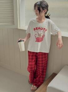 Dazy Kids Tween Girl Short Sleeve Round Neck T-Shirt And Pants Pajamas Set,Girls Summer Outfits,Back To School Clothes