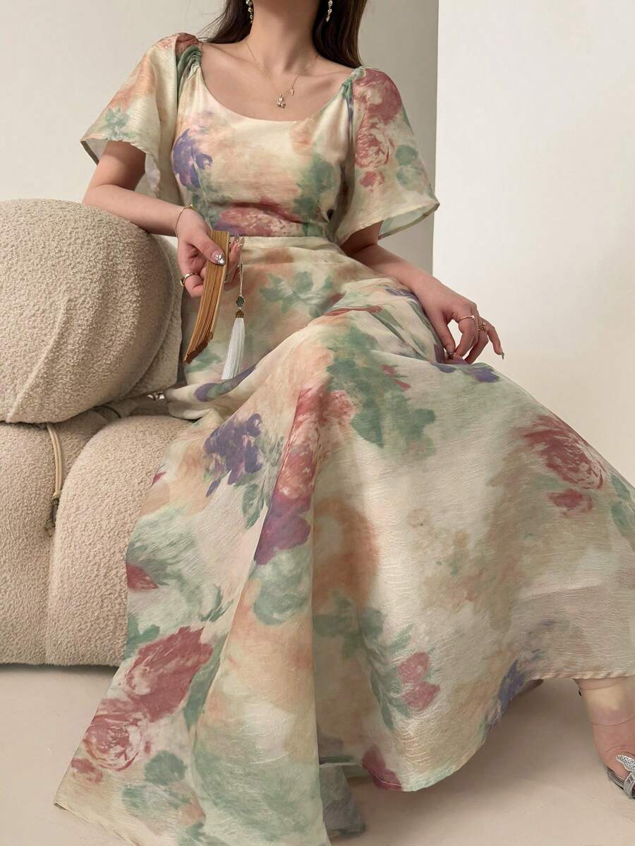 DAZY 新款夏季女士优雅中长印花连衣裙度假装扮女士长款连衣裙 - 粉色 - 查看 1