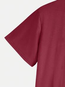 RueChic Men's Letter Print Round Neck Short Sleeve Casual Versatile T-Shirt - Burgundy - View 5