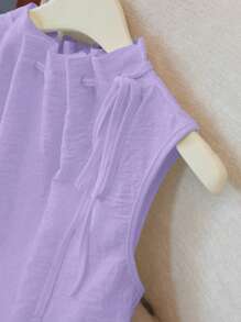 Franclia Elegant Sleeveless Elastic Waist Loose Neck Drawstring Textured Woven White Blouse, Women, Spring/Summer - Mauve Purple - View 3