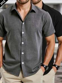 Manfinity RSRT 2 piezas Camisas casuales de verano para hombre de unicolor de manga corta, versátiles