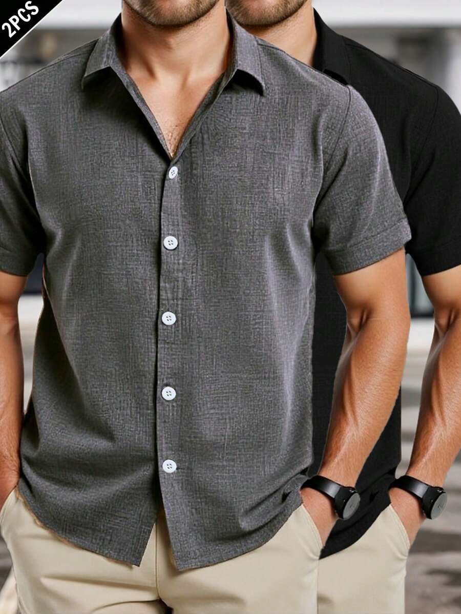 Manfinity RSRT 2 piezas Camisas casuales de verano para hombre de unicolor de manga corta, versátiles