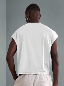 SUMWON Camiseta sin mangas atlética de alta calidad, camiseta de músculo, ropa de entrenamiento para gimnasio, ropa deportiva, esencial de verano casual, moda urbana - Blanco - Ver 2