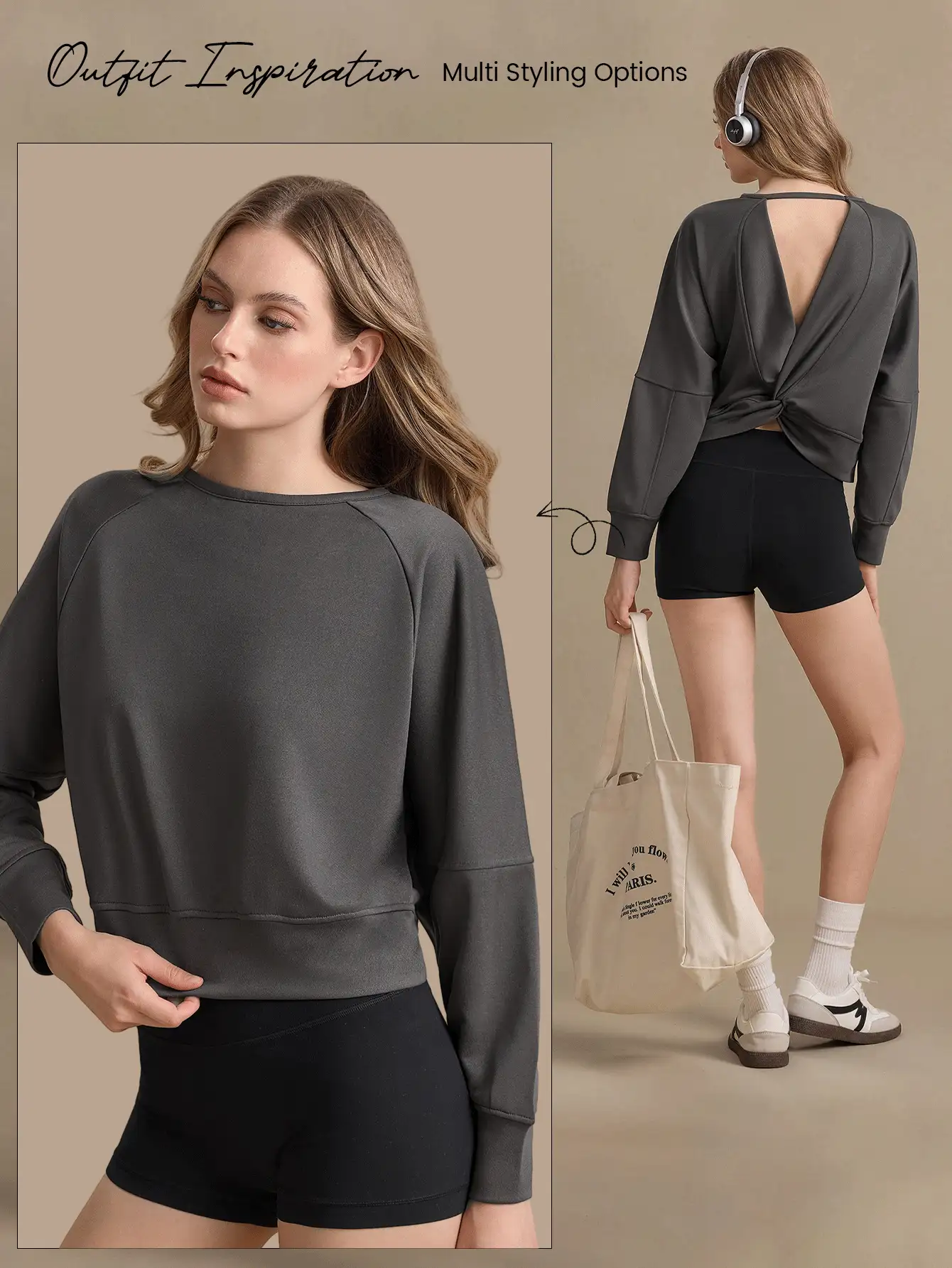 Sudadera básica de manga larga minimalista para yoga de mujer