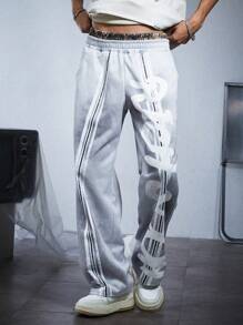 PAVTROS Men's Street-Style Sports Pants With An INS-Inspired, High-Street Oversized Slogan Print. Featuring A 2 In 1 Waist Design, These Grey Loose-Fitting Straight-Leg Sweatpants Include A Biomorphic Camouflage Print On The Waistband. Suitable For Music Festivals, Casual Outings, And Everyday Wear. They Also Make A Perfect Gift For A Boyfriend Or Husband, And Are Ideal For Streetwear And Y2K Looks. Men Joggers - Multicolor - View 9