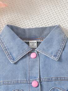 2pcs/Set Young Girl Stylish Sleeveless Heart Pattern Vest + Ribbed Knit Bib Jumpsuit Outfit, Summer - Pink - View 4