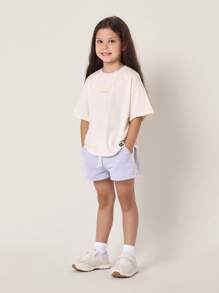 SUMWON 夏季海滩度假儿童T恤短裤套装 假日休闲运动阳光波浪图案夏威夷冲浪服 青少年儿童服装套装 - 紫色 - 查看 2