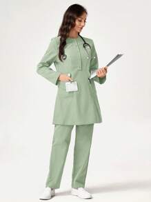 TaskEZ 纯色长袖长裤手术服套装 - 薄荷綠 - 查看 4