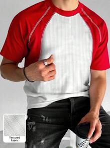 Manfinity Hypemode Men Plain Color Contrast Patchwork Round Neck Short Sleeve Casual T-Shirt  Jersey Shirts