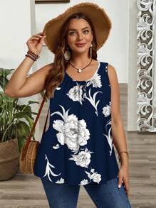 EMERY ROSE 大码女式休闲圆领粗肩带宽松吊带背心和束腰上衣，适合夏季、度假装女士，简约时尚，适合日常穿着 - 彩色 - 查看 3