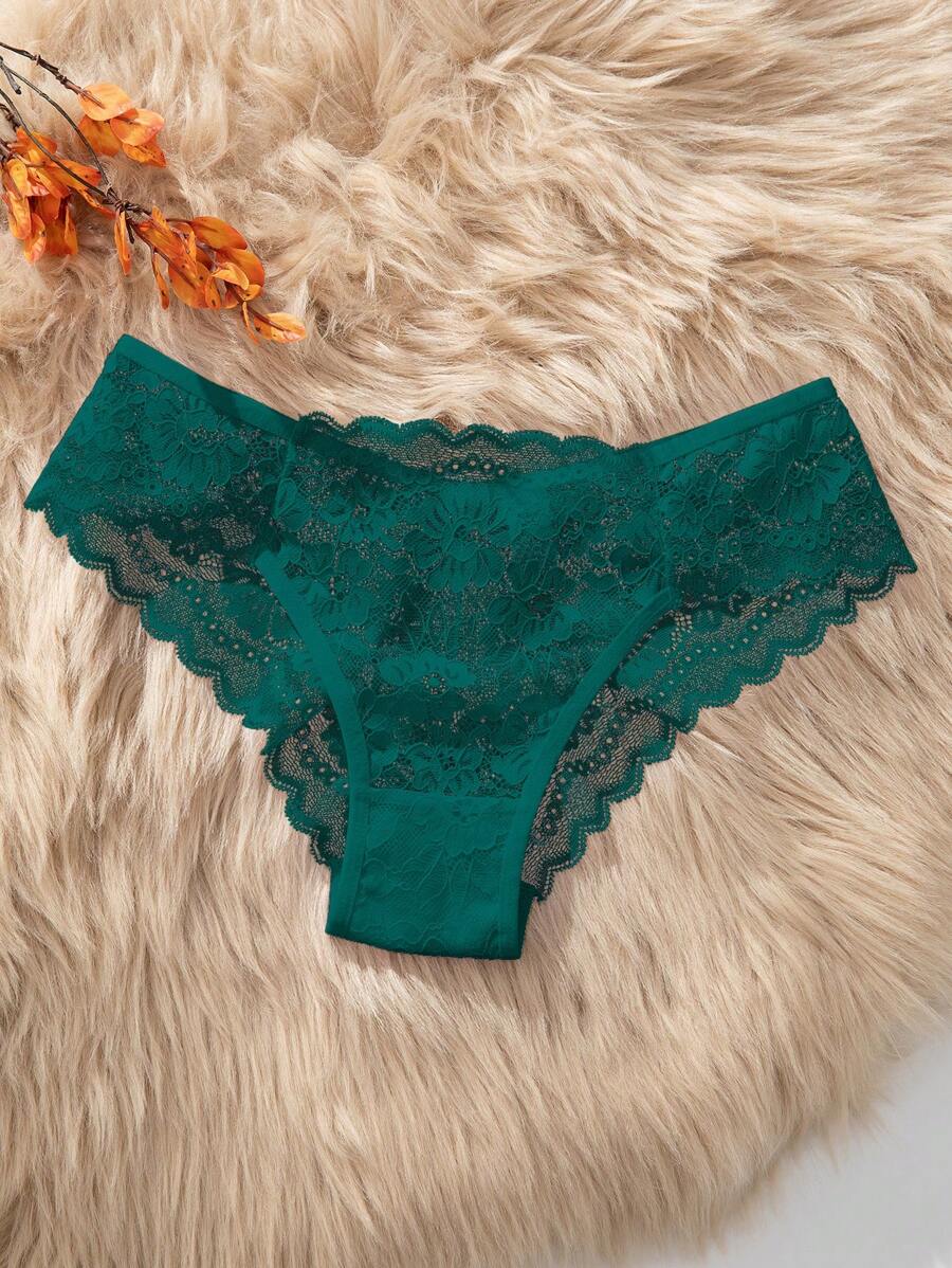 Lace Trim Seamless Panties (Thong), White