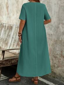 EMERY ROSE Plus Size Women V-Neck Short Sleeve Casual Loose Dress - Mint Blue - View 2