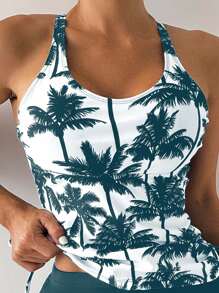 Swim Lushoire Conjunto de tankini para mujer con estampado de palmeras para el verano y la playa