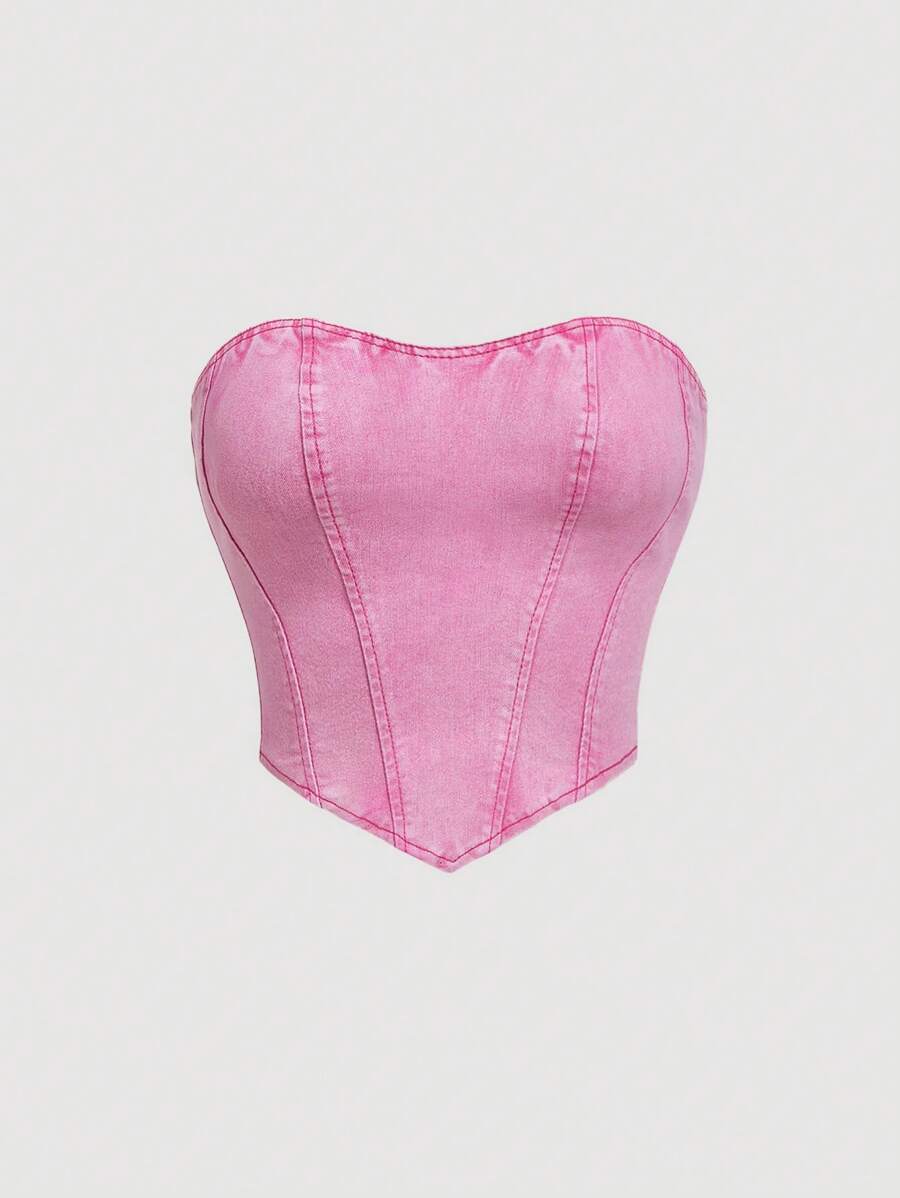 SHEIN MOD Women Denim Camisole Top, Solid Color, Fashionable For Summer - Pink - View 1