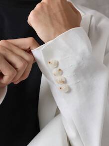 SUMWON 亚麻西装套装专业商务正式两件套婚礼西装外套裤子夏季轻便现代阔腿经典日常工作服 - 白色 - 查看 5