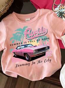 SHEIN 女婴休闲基本款短袖圆领上衣，适合夏季 - 彩色 - 查看 4