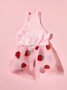 PETSIN 1pc Pet Strawberry Print Tulle Dress With Bow Tie, Cute & Sweet For Dogs And Cats - Multicolor - View 6