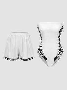 Swim Oasis Women's Elegant Boho Style Vacation One-Piece Shorts Premium Set For Summer - Multicolor - View 1