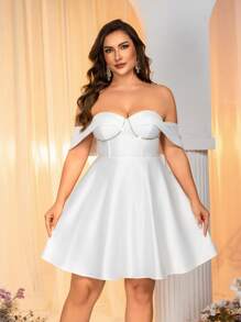 SHEIN Belle Vestido blanco de novia talla grande con hombros descubiertos y decoración de strass en el pecho, lindo para bodas u ocasiones especiales, novia