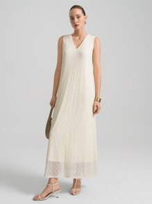 Ontre Vestido de punto elástico y cómodo de color albaricoque para mujer, unicolor sin mangas con escote en V, de moda para el verano