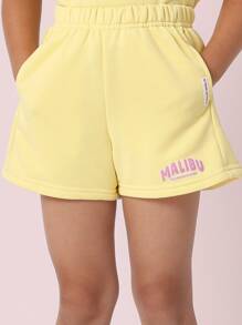 SUMWON Malibu California Dreaming Summer Beach Athletic Leisure Co-Ord Set Short Sleeve Crop Top With Shorts Casual Two Piece Outfit Urban Street Style Wear - Yellow - View 7